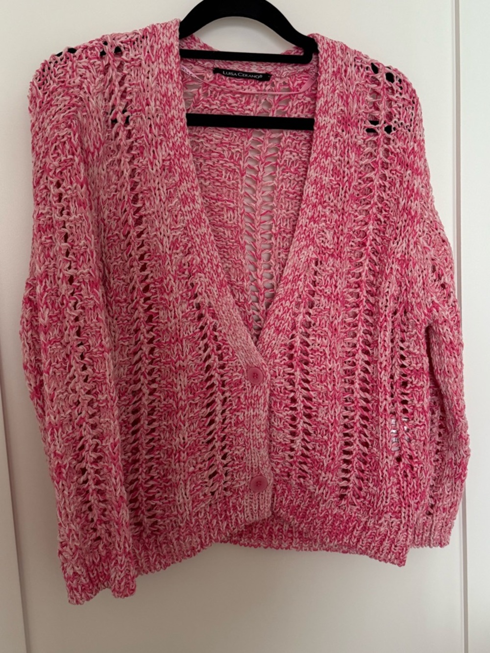 Lush Chunky Pink Marled V-Neck Button Cardigan